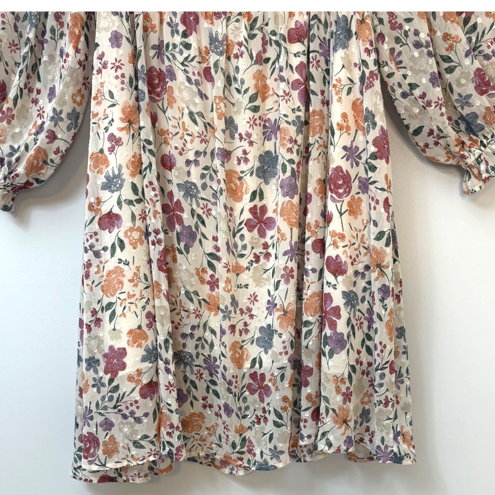 Sweet Lemon Floral Swiss Dot Babydoll Mini Dress w/ Pockets 2X Cottagecore - Picture 4 of 11